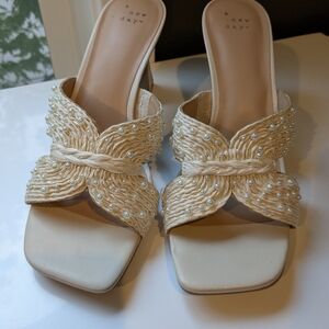A New Day Women's Tan Pearl Embellished Mules